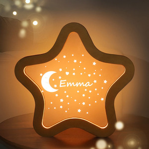 Veilleuse en bois 3d acrylique créative personnalisée en forme d'étoile lampe de table à cadre en bois pour chambre à coucher, cadeaux d'anniversaire pour enfants - Product Image 4