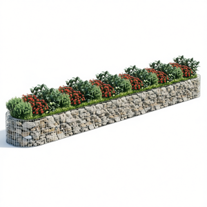 Jardinière surélevée en gabion, en fer galvanisé argenté, de forme elliptique, pour fleurs et plantes vertes - Product Image 1