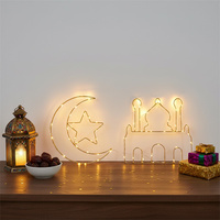 Lumières de fenêtre LED Eid Ramadan Mubarak, Décorations suspendues en fer forgé en forme de lune et de mosquée pour la maison et les fêtes du Ramadan