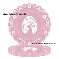 Nouvelles assiettes en papier imprimées en sérigraphie à 4 couleurs avec bordure en dentelle, motif lapin mignon de Pâques, lot de 48 pièces, vaisselle jetable pour les fêtes de Pâques