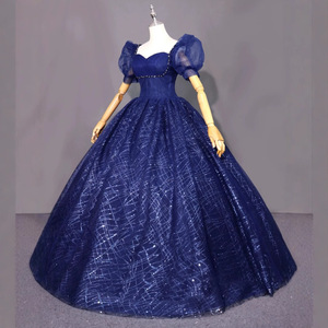 Navy Blue Ball Gown Evening Dress Sweetheart Neckline Embroidered Organza Adult Formal Prom Dress - Product Image 2