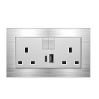 Tréfilage en aluminium UK 13A Interrupteur mural 220V avec prise électrique Type-c, prise de courant universelle 3 broches double USB