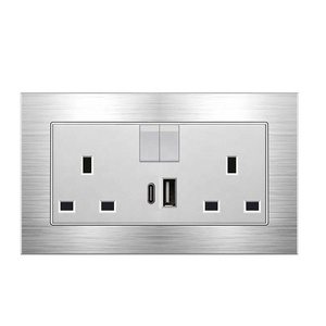 Tréfilage en aluminium UK 13A Interrupteur mural 220V avec prise électrique Type-c, prise de courant universelle 3 broches double USB - Product Image 6