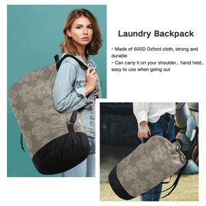 กระเป๋าเป้สะพายหลังแบบพับได้สำหรับซักผ้าลายดอกฮาวาย  กระเป๋าผ้าไนลอนกันน้ำพร้อมเชือกผูก  รับสกรีนโลโก้ - Product Image 6