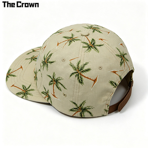 Gorra de 5 Paneles con Estampado de Palmeras Tropicales y Logotipo Personalizado, Gorra Casual Ligera Tejida al por Mayor, con Correa de Cuero y Visera Plana, Fabricante - Product Image 2