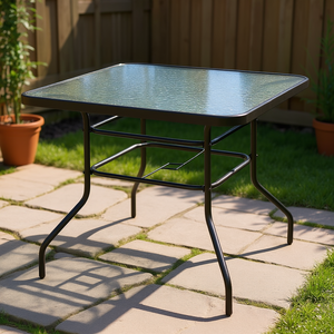 โต๊ะกลางแจ้ง กระจกเทมเปอร์ทรงสี่เหลี่ยมขนาด 32 นิ้ว โครงเหล็ก เฟอร์นิเจอร์ลานบ้านสไตล์ร่วมสมัย - Product Image 2