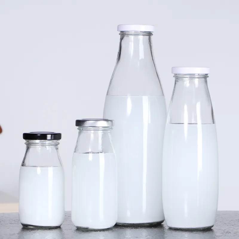 500ml all'ingrosso cibo grado latte contenitore barattolo di vetro 16 oz bottiglia di latte con coperchio in banda stagnata