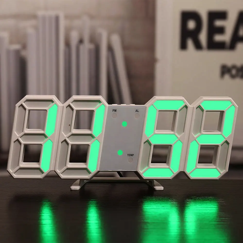 Jam Meja Digital Led 3d Alarm, Jam Dinding dengan Kalender Kelembaban Suhu