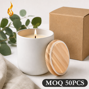 Vela Aromática de Cerámica Blanca LF, Cera de Soya de Lujo, Aromaterapia con Tapa de Bambú, Caja de Papel Kraft con Logotipo Personalizado, Regalo para Mujer - Product Image 1