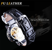 Montres-bracelets Winner pour hommes, montre de luxe avec boîtier transparent doré, design décontracté, bracelet en cuir marron, montres mécaniques squelette pour hommes