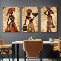 Ensemble d'art mural 3 pièces rétro pour femmes africaines, motif cartoon, toile, affiche, décoration murale pour chambre à coucher, salon, prêt à accrocher