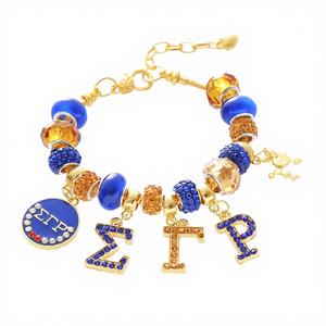 Pulseras de Moda Hechas a Mano con Cuentas Europeas, Letras Griegas, Perro Poodle Dorado, Animal, Sigma Gamma Rho, Sorority, Chapadas en Oro de 18K - Product Image 4