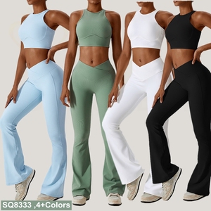 Tenues <span class=keywords><strong>de</strong></span> sport personnalisées pour femmes adultes, <span class=keywords><strong>gym</strong></span>, yoga, <span class=keywords><strong>gymnastique</strong></span>, haut court sans manches, soutien-gorge <span class=keywords><strong>de</strong></span> yoga et ensemble <span class=keywords><strong>de</strong></span> pantalon évasé - Product Image 3