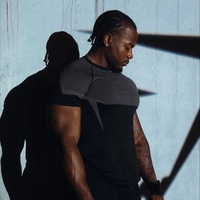 Vêtements de fitness respirants de style américain, t-shirt de sport pour homme à manches courtes, coupe ajustée, poignets élastiques
