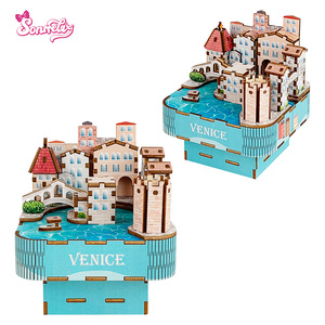 Puzzle 3D in Legno Fai-da-Te, Carillon Modello Venezia, Gondola Rotante, Regalo di Compleanno Ecologico a Manovella per Adulti, Bambini e Adolescenti - Product Image 1