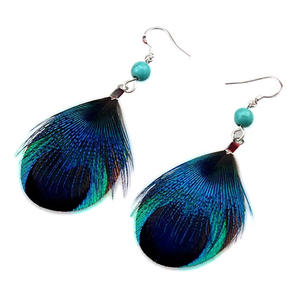 Qualità moda turchese 925 sterling silver gancio pavone frangia reale blu piuma ciondola gioielli orecchino di goccia - Product Image 1
