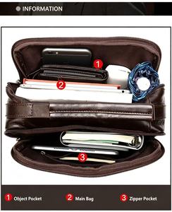 Bolso <span class=keywords><strong>Bandolera</strong></span> de Cuero Genuino para <span class=keywords><strong>Hombre</strong></span>, Color Marrón Oscuro, Bolso de Mensajero para Negocios, con Bolsillo con Cremallera, Suministro de Fábrica al por Mayor - Product Image 4