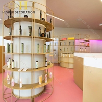Meubles de salon de luxe avec miroir arqué et mur d'affichage LED vert forêt, ensemble clé en main pour marque de studio de beauté