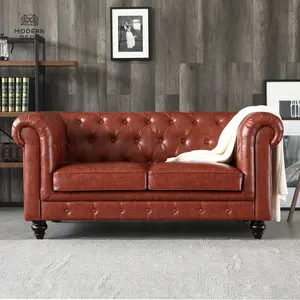 Suporte de sofá de couro falso vermelho, conjunto de 2 lugares antigos da armonia moderndeco de fabricação