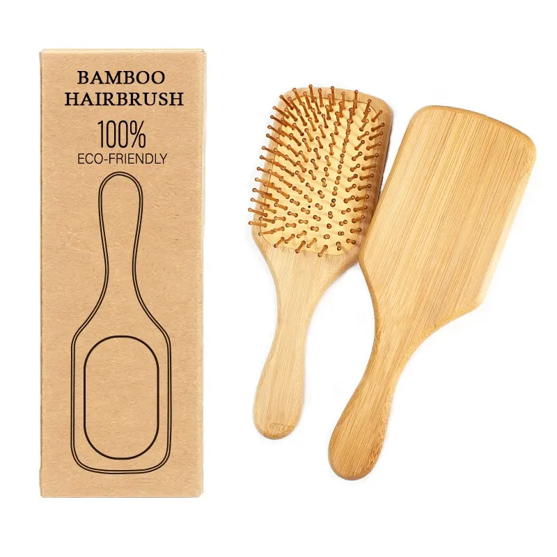 Amostra grátis Escova De Cabelo De Madeira E Fofo Alisador Airbag Boar Bristle Hair Brush Set Escova De Cabelo De Bambu De Madeira