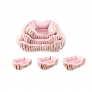 Ensemble de trois pièces en peluche de lapin rose chair, matelassé et carré, pour lits d'animaux de compagnie - Product Image 3