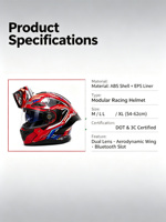 Casque de moto modulaire YQH à double visière certifié DOT en ABS avec mentonnière relevable