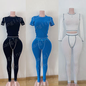 ชุดเซ็ตสองชิ้นสำหรับผู้หญิง ผ้าคอตตอนริบเนื้อนุ่ม แขนยาว พร้อมเลกกิ้ง ไซส์พลัส สไตล์ลำลอง  รับสกรีนโลโก้ตามสั่ง - Product Image 3