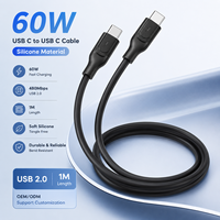 Câble USB-C vers USB-C 60W en gros, 1,2 m, charge rapide PD 3A, USB 2.0, tressé, pour ordinateur portable et smartphone, OEM ODM
