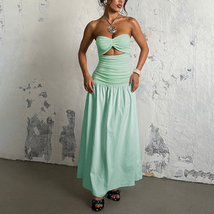 Moda <span class=keywords><strong>de</strong></span> verano para mujer, <span class=keywords><strong>chica</strong></span> caliente, estilo playero, vacaciones, patrón sólido, hasta el suelo, sin tirantes, vestidos huecos, ropa - Product Image 3