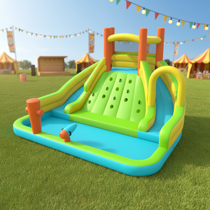 Château gonflable avec toboggan aquatique, design nouveau, intérieur/extérieur, trampoline combiné, matériau PVC, pour 4 personnes. - Product Image 1