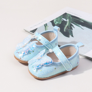 รองเท้าเจ้าหญิงสำหรับเด็กผู้หญิงรองเท้าพื้นยางกันลื่น3D เงางามรูปผีเสื้อ Mary Jane รองเท้ากันลื่น - Product Image 5