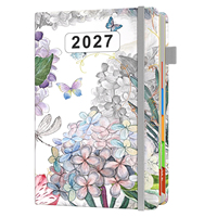 Carnet de planification A5 2027 à couverture rigide en PU/papier, motif floral imprimé, avec élastique et attache stylo, haute qualité, écriture facile