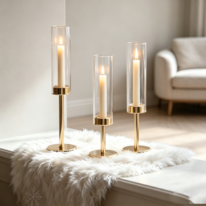 gold <b>candle</b> <b>holder</b> with glass hurricane <b>floating</b> <b>candle</b> <b>holders</b> for table & shelf display party hurricane glass cylinders - Product Image 4