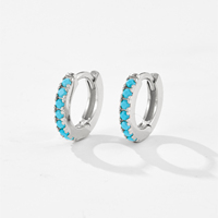 Boucles d'oreilles FUAMAY en argent 925 et turquoise avec pierres claires en zircone CZ, créoles de 7 mm, Aretes Pendientes Plata