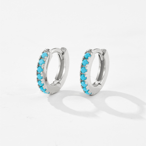 FUAMAY Orecchini in <span class=keywords><strong>Argento</strong></span> <span class=keywords><strong>925</strong></span> <span class=keywords><strong>e</strong></span> Turchese con Pietre Trasparenti CZ Zirconia, Orecchini a Cerchio da 7mm, Aretes Pendientes Plata - Product Image 4