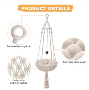 Makramee-Hängematte Handgewebe Boho Katzenschaukel mit Aufhängungsset für Indoor Outdoor Heimdekoration Aufhängbares Wandbett zum Schlafen und Spielen - Product Image 5