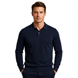 Suéter de punto transpirable para hombre, color azul marino, manga larga, color liso, con botones frontales, para otoño, capa base, tejido en Bangladesh - Product Image 1