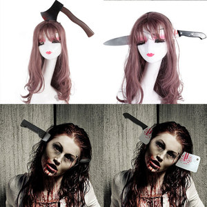 Wholesale Creepy Through Head Axe <b>Headband</b> Set Blood Stained Cleaver Prop Halloween Cosplay Party Hair Ornament - Product Image 2