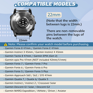 Correa de Reloj de 22 mm para <span class=keywords><strong>Garmin</strong></span> Fenix 8/E 47 mm/Fenix 7/7 Pro/Fenix 6/6 Pro/Fenix 5/5 Plus/Epix Gen 2/<span class=keywords><strong>Approach</strong></span> <span class=keywords><strong>S62</strong></span>/S60 - Product Image 3