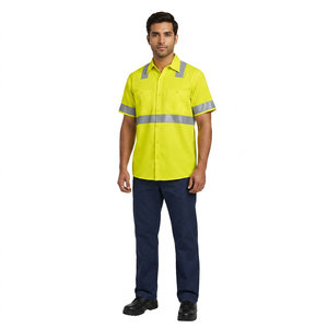 T-shirts de sécurité haute visibilité personnalisés avec logo pour hommes et femmes, avec bandes réfléchissantes à boutons et LED clignotantes, Classe 1, 100% coton - Product Image 1