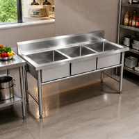 Évier de cuisine commercial à trois compartiments en acier inoxydable 201/304, hauteur réglable, résistant aux produits chimiques, prix d'usine