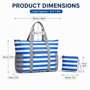 Sac de plage pliable rayé imperméable avec logo personnalisé, sac de piscine 2-en-1 en nylon rayé avec petite pochette, vente en gros directe d'usine OEM - Product Image 2