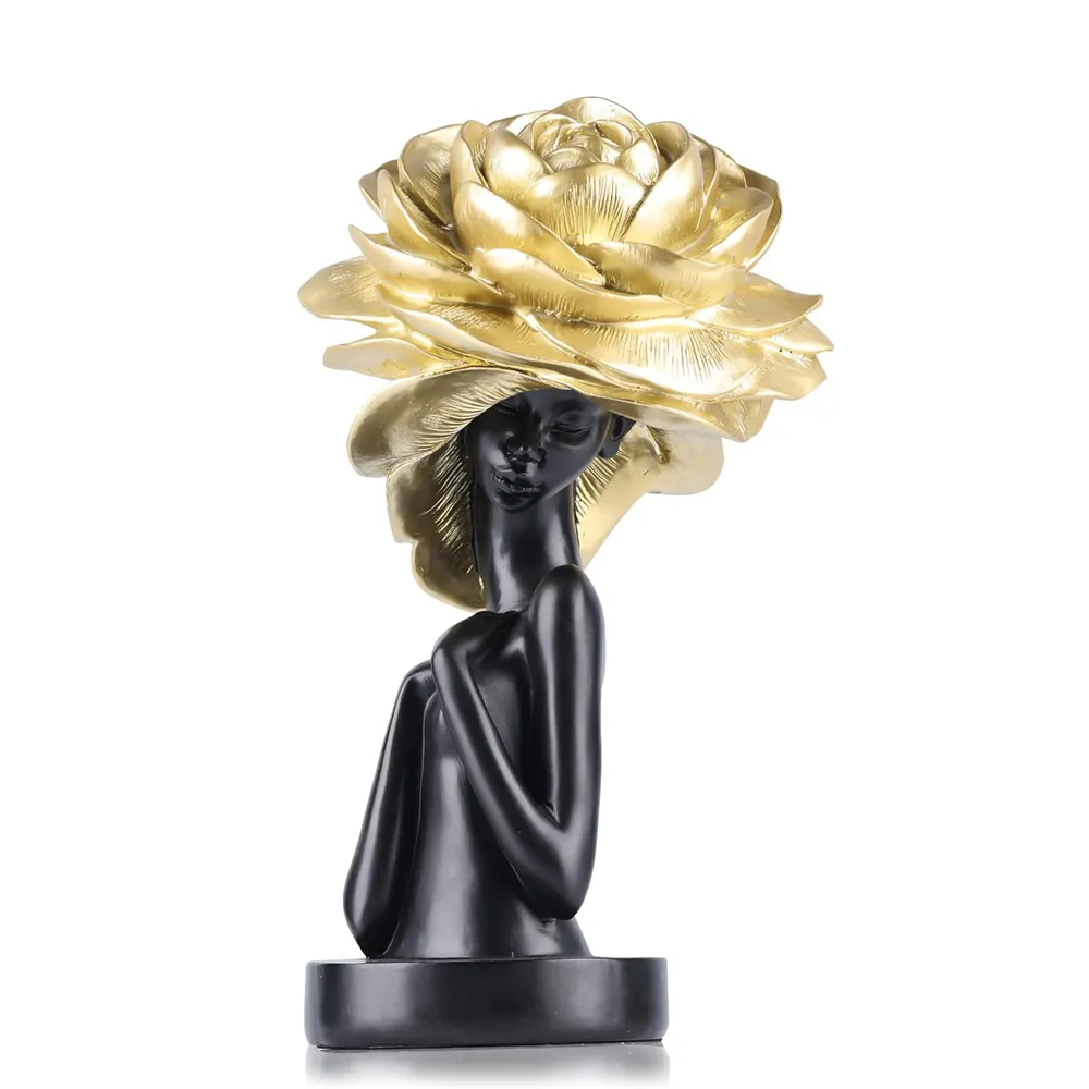 Hete Verkoop Hars Sculptuur Van Afrikaanse Tribale Vrouwen Figuur Kunstambachten Vintage Zwart Goud Is Geschikt Voor Huisdecoratie