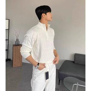 Pull pour homme tendance, col roulé torsadé, demi-zip, pull en tricot pour homme, pull à manches longues pour homme, dernières tendances - Product Image 5