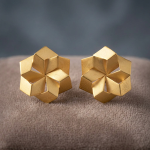 ต่างหูทองเหลืองรูปหกเหลี่ยม ชุบทอง 14K งานแฮนด์เมดสำหรับเด็กสไตล์วินเทจ - Product Image 2