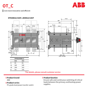 Interruptor de Transferencia de Energía Dual de Grado PC A-BB OT_C (Tipo Manual, 160-800A) OT160E03CP-104 10065352 160A 200A 250A 315A 400A en Stock - Product Image 3