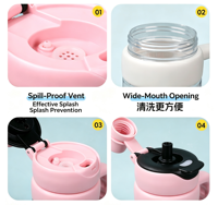 Bouteille d'eau en plastique grande capacité avec double bec verseur, compartiment à thé indépendant, système anti-fuite, 4 couleurs disponibles