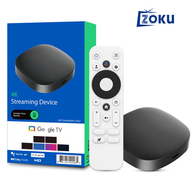 ZOKU Q2plus Quad Core Android 14 TV Box 4K 2GB/8GB WiFi 6 Voice Remote Smart Streaming Media Player