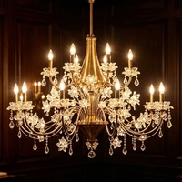 Lustre en cristal de verre papillon de luxe français, style crème, suspension florale faite à la main pour villa, salon à plafond haut
