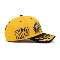 Gorra de Béisbol Personalizada de Alta Calidad, 6 Paneles, Amarilla y Negra, Visera Curva, Logotipo Bordado con Llama, Unisex para Adultos, Venta al Por Mayor, OEM, ODM
